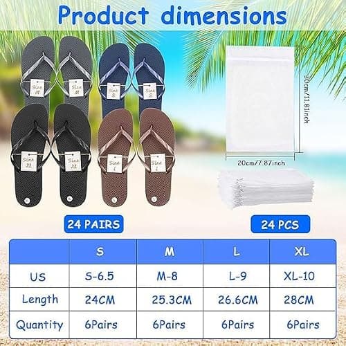 24 Pairs Wedding Flip Flops for Guests, Party Favour Sandals with Bags — view 2