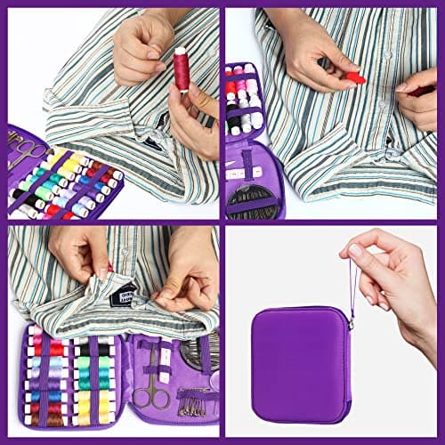 Sewing Kit, AUERVO Mini Sewing Kits 86PCS Thread and Needles Set for Adults, DIY,Home, Travel & Emergency with Compact Small Purple Zipper Case — view 5