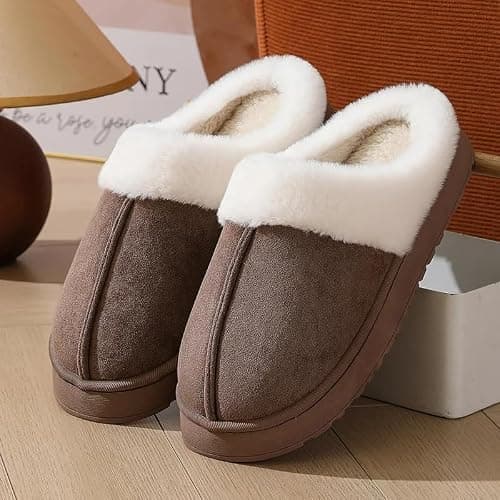 HomeFunk Women's Fluffy Slippers Warm Comfy House Slippers for Women Non-Slip Indoor Outdoor (COFFEE, UK Footwear Size System, Adult, Men, Numeric Range, Medium, 3.5, 4.5) — view 2