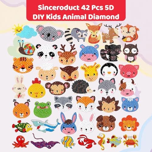 Diamond Art for Kids, 42Pcs Small Diamond Art Kits with Animal Designs, Gem Art Kits Kids and Adult Beginners, Creative DIY Craft for Home Decor and Educational Activities — view 2