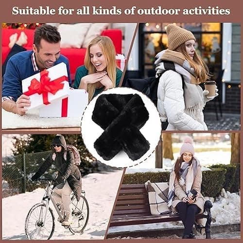 Spunklad Womens Winter Fleece Warm Scarf, Black Soft Neck Warmer — view 5