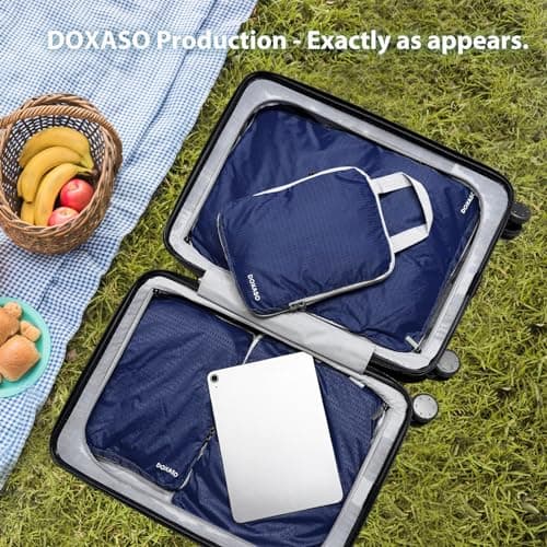 Doxaso Compression Packing Cubes Ultralight Expandable Suitcase Organizer Bags Water Repellent Travel Organizer for Backpack 7 PCS Dark Blue — view 3