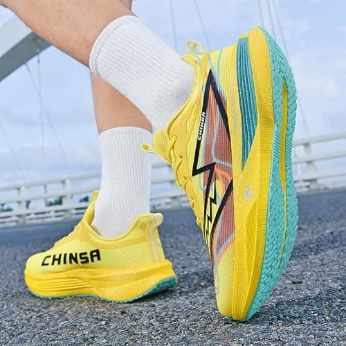Wide fit Running Trainers Mens Trainers Comfortable Walking Shoes Lightweight Running Shoes Flat Feet Plantar Fasciitis Outdoor Trail Running 6-36UK Yellow — view 3