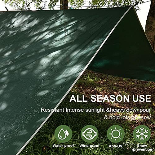 Bessport Tent Tarp, Camping Tent Tarp 3m x 3m/3m x 4m Waterproof PU3000 mm for hammock, tarp with eyelets & 6 aluminium stakes & 8 nylon ropes, anti-UV Suitable for camping, picnic, hammock — view 2