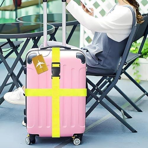 Luggage Strap (2 Pack), with 2 Luggage Tags, Custom Identification, Travel Bag Closure, For Connecting Luggage Together, Yellow — view 5