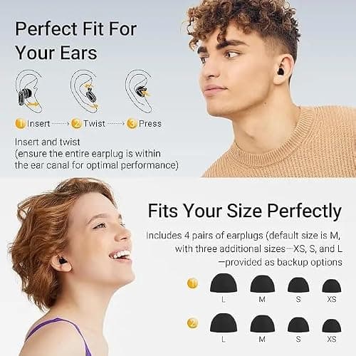 Tranquil Noise Filtered Earplugs – Up to 42 dB Noise Reduction, Reusable Silicone Plugs with Advanced Filters, 4 Sizes for Custom Fit, Cord & Case – Perfect for Concerts, Sleep, Travel, Work — view 6
