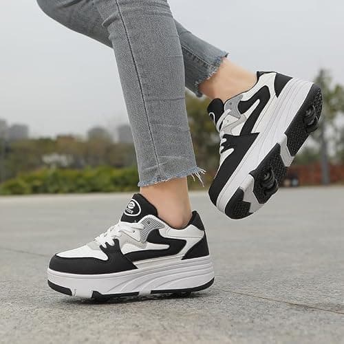 Mateju Kids Roller Skate Shoes for Boys Girls, Skateboarding Skates Outdoor Parkour Shoes Retractable 4 Wheels Unisex Teenager Children Sports Walking Running Sneakers Shoes Black — view 5