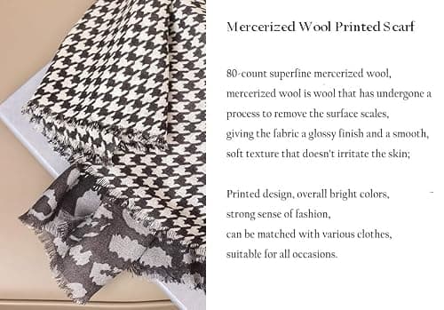 100% Wool Pashmina Blanket Travel Shawls Cashmere Wrap for Women Fall Winter Scarf, Thousand Bird Check + Leopard Graphite Color, 29"x78.7" — view 2