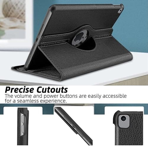 Case For iPad Air 1st Generation 9.7 inch 2013, Premium PU Leather Flip Shockproof 360 Rotating Smart Stand Protective Folio Cover - Black — view 2