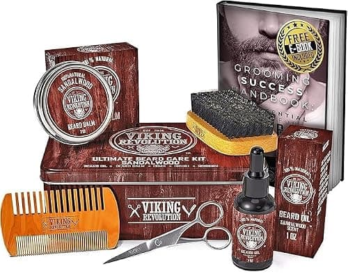 Viking Revolution - Beard Grooming Kit for Men - Ultimate Beard Kit with 100% Boar Beard Brush, Beard Comb, Beard Balm, Beard Oil & More - Gifts for Men - Valentines Gifts for Him - Sandalwood — view 5