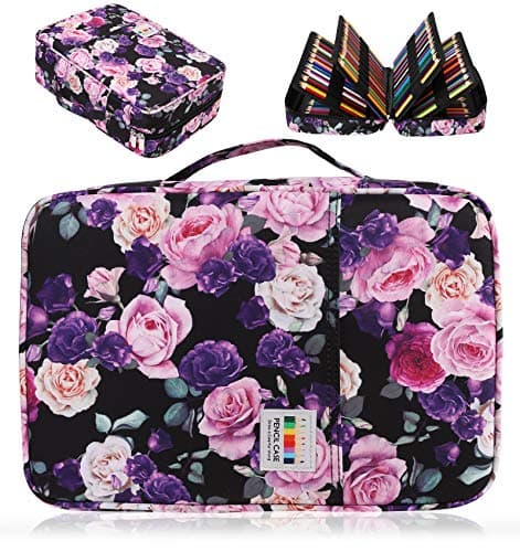 AYVANBER Large Pencil Case - 304 Slots, Colourful Pencil & Gel Pen Storage Bag, Suitcase for Students, Purple Pink Rose