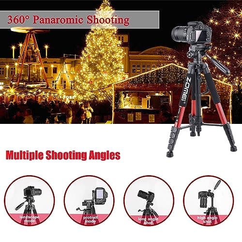 ZOMEI 188cm/74inch Aluminum Extra-high Lightweight Travel Camera Tripod Red — view 4