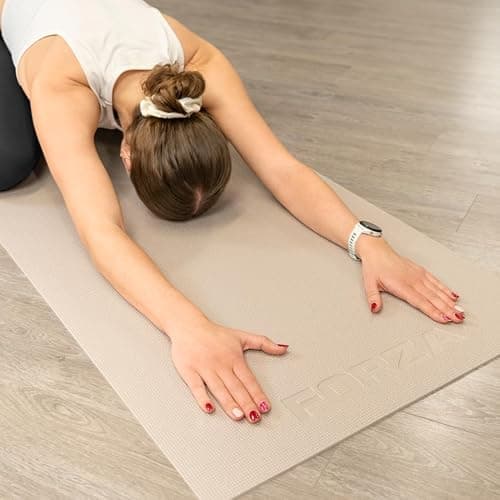 FORZA PVC Yoga Mat Non-Slip Exercise Mat – Lightweight Textured Foam Mat for Yoga, Pilates, Stretching & Home Workouts – Durable Mat for Gym (Beige, Pack of 1, With Carry Strap) — view 2