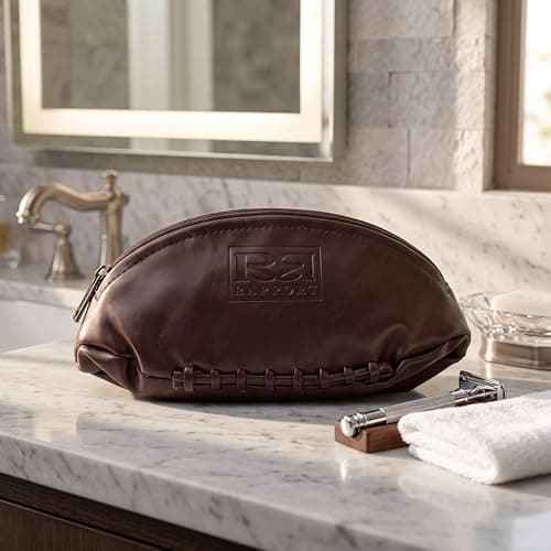 MM Mens Leather Rugby Ball Wash Bag Black Travel Toiletry — view 3