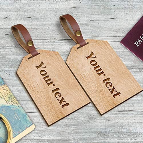 Personalised Laser Engraved Wooden Luggage Tags 2pcs Honeymoon Trip Tags - School Gym Bag Hand Finished in UK — view 2