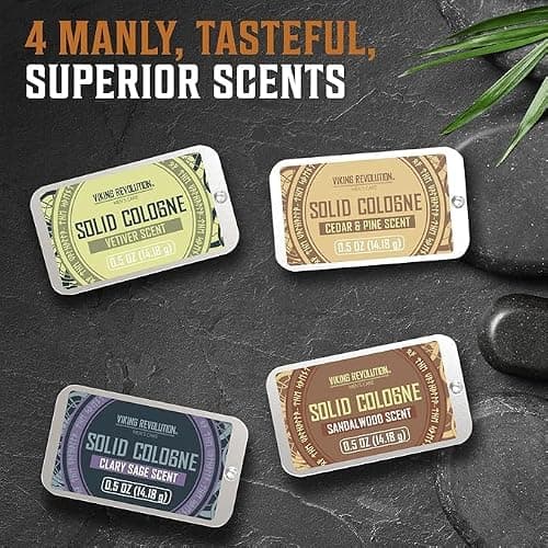 Viking Revolution 4 Pack Mens Solid Colognes 0.5 Oz - Men Solid Perfume with Cedar Wood, Clary Sage, Vetiver, Sandalwood Cologne for Mens - Travel Cologne Wax Gifts for Men — view 2