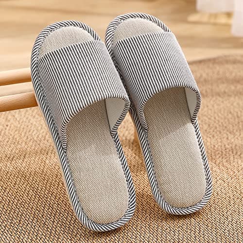 JIJIe Slippers for Women Men Linen Slippers Open Toe House Shoes Summer Sandals for Indoor Outdoor Bedroom (Coffee 40/41) — view 2