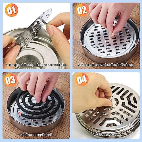 EHOTER 2Pcs Mosquito Coil Box Stainless Steel Mosquito Coil Holder with Lid Anti Mosquito Smoke Coil Container Mosquito Coil Holder for House Garden Camping Fishing Travel Outdoor (Silver) — view 3