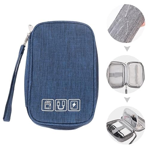 Small Electronic Accessories Organizer, Handhled Acopton Universal Compact Travel Digital Accessories Storage Bag for Portable Charger, Cables, Earphone, Cord, SD Card, Phone (Navy Blue)