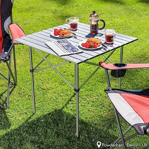 Trail Lightweight Aluminium Camping Table Folding Steel Frame and Roll Up Top with Bag (70cm x 70cm x 70cm) — view 3