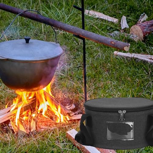 Kingshion 10-inch Dutch Oven Carry Bag, Heavy Duty Cast Iron Pot Storage Tote, Padded Round Casserole Carrier for Outdoor Camping, Hiking, RV Travel (Fits 4 Quart Camp Ovens) - Dark Grey — view 6