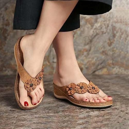 Summer Sandals Women Wedge Flip Flops for Women Orthopedic Sandals Comfortable Flip Flops with Arch Support Summer Casual Wedge Sandal Slippers Dressy Comfy Platform Beach Travel Sandal Shoes — view 3