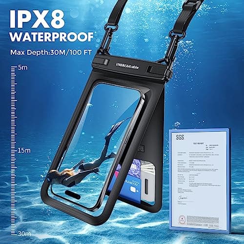 UNBREAKcable Double Capacity Waterproof Phone Pouch, IPX8 Waterproof Phone Case Underwater Dry Bag with 2 bags separated for Vacation Beach Swimming [2-Pack, Up to 7''] — view 3