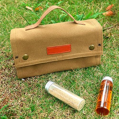 Hapivida Portable Seasoning Bag, Camping Seasoning Kit with 10 Jars Foldable Canvas Seasoning Storage Bag Organizer Condiment Container Set for Travel Outdoor Camping BBQ Picnic ﻿ (Khaki) — view 6