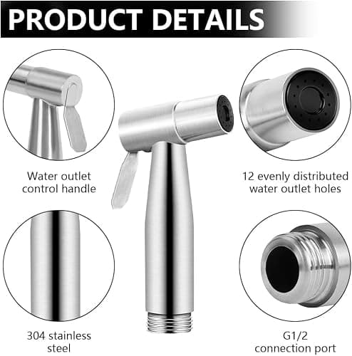 Hand Held Bidet Sprayer, Stainless Steel Portable Bidet Sprayer, Bidet Attachment for Toilet, for Bathroom Personal Hygiene Cloth Diaper Cleaning — view 3