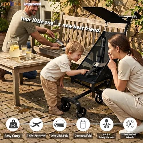 Lightweight Airplane Stroller, 2.8kg Instant Fold & Unfold Portable Pushchair, Cabin-Sized Compact Baby Stroller with Removable Cartoon Pad for Travel (0-4 Years), 4 Colors black2 — view 5