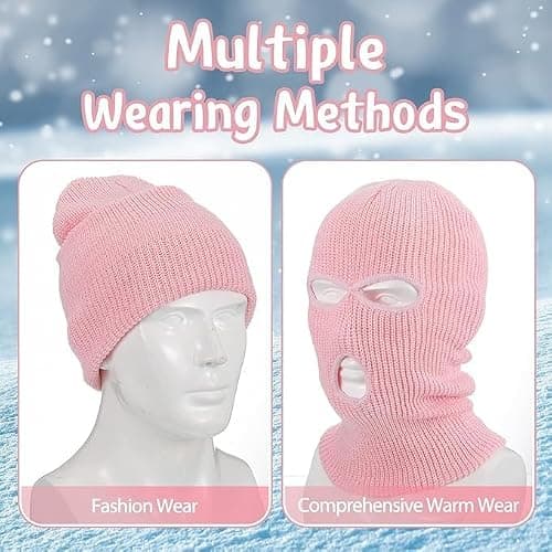 UK-UNIQUE 3-Hole Knitted Full Face Cover Winter Warm Neon Balaclava Mask Hat,Black Phoenix Warrior Hat,Black (Pink) — view 4