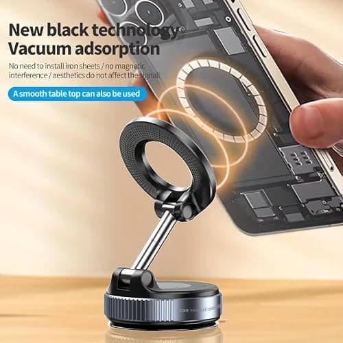 Maideduo Vacuum Suction Cup Car Phone Holder, Compatible with MagSafe, 360° Adjustable & Foldable Magnetic Phone Mount for Car/Glass/Any Smooth Surface, Hands-free (Black) — view 6