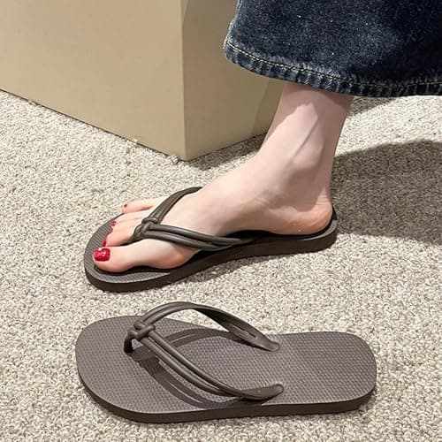 Women's Flip Flops Fashion Summer Beach Sandals with Arch Support Yoga Mat Cushion Trendy Lightweight Non-Slip Thong Slippers for Pool Shower Outdoor Comfortable Coffee — view 2