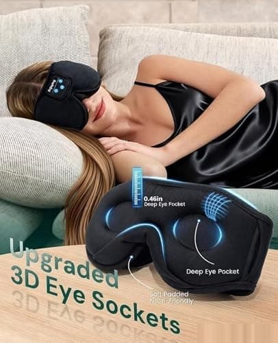 Topnma Sleep Mask Headphones, 3D Contoured Eye Mask for Side Sleepers Gift — view 6