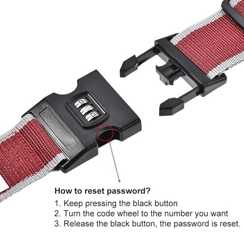 StoneMaxi Adjustable Luggage Straps With Locks 3 Digit Combination Lock Multi-Colour Travel Suitcase Straps Security Password Lock Travel Accessories Suitcase Belt (Wine Red - Grey) — view 4