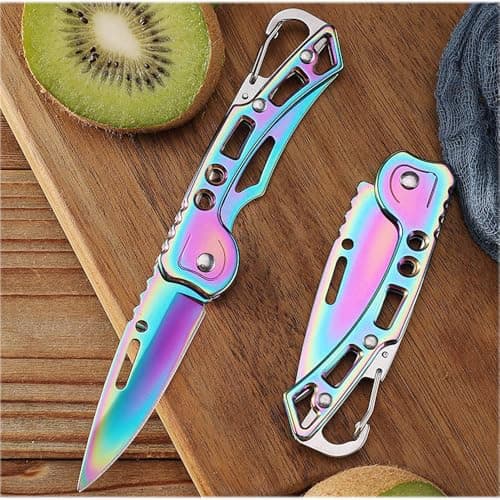 WWZJ 2 Pack Pocket Knife (Multicolored Titanium) with Key Ring Easy to Everyday Carry, Folding Knife Self-Defense — view 2