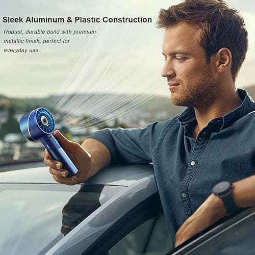 COZOME Handheld Fan, 7000RPM Turbo Portable Fan with 16H Battery, 4-Speed USB Rechargeable Mini Fan | Metal Alloy Pocket Fan, Travel Essentials for Outdoor, Travel, Office, Home | Summer Gift, Blue — view 6