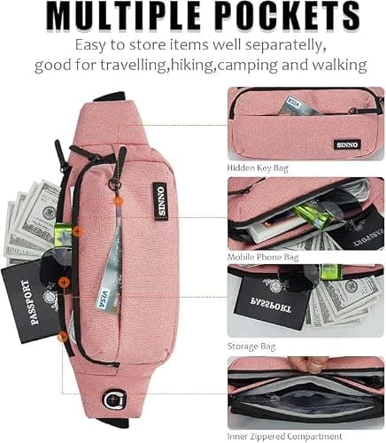 SINNO Fanny Packs for Women Men Waist Pack Fashionable Waterproof Gifts for Running Sport Workout Hiking Travel Walking Waist Pack Phone Bags Wallets Purse Carrying All Phones — view 3