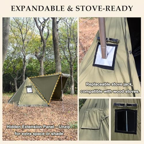 TOMOUNT Cotton Canvas Tent 1-2 Person, Waterproof, Windproof with Porch Awning & Snow Skirt - Lightweight Spacious for Camping, Hiking & 4-Season Outdoor Activities — view 6