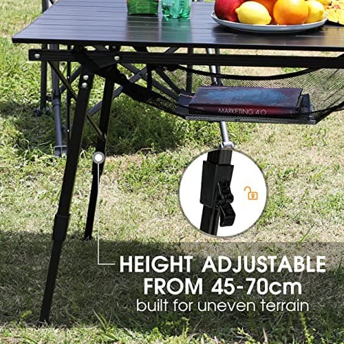Portal Camping Tables That Fold up 90×53cm Picnic Table Folding Portable with Height Adjustable Legs Collapsible 3ft Aluminium Rollup Outdoor Lightweight Foldable for Beach Fishing Garden BBQ — view 5
