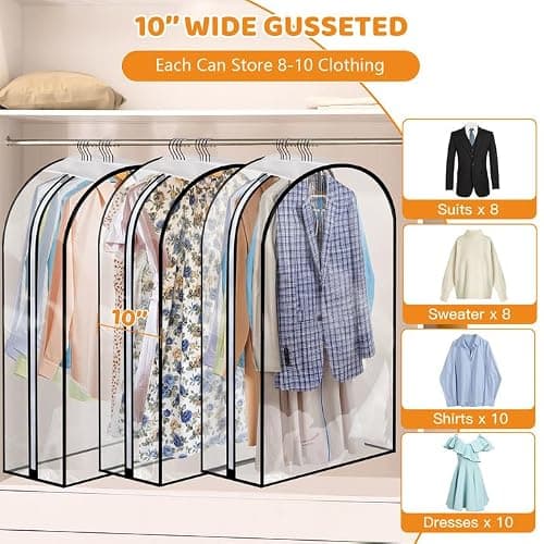 4 Pack Clear Garment Bags 40" with 10" Gusset for Coats, Suit, Jackets — view 3