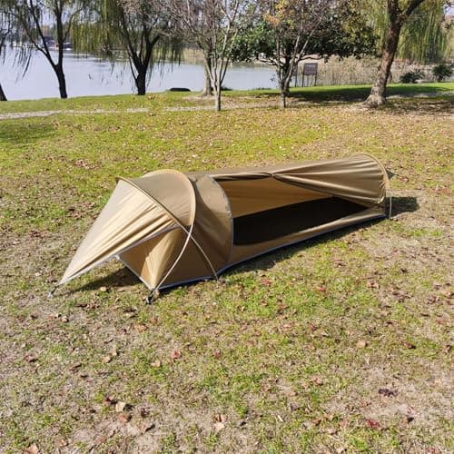 Ultralight Solo Tent Built for Backpacking with PU3000 Polyester Canopy PU4000 210D Oxford Floor Aluminum Poles and Ventilation Mesh (Army Green) — view 6