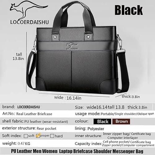 LOCOERDAISHU 15 Inch Laptop Briefcase Messenger Bag for Men Women, Waterproof Laptop Shoulder Bag, Business Laptop Crossbody Daypack for Office Work Travel Outdoor (Black) — view 4