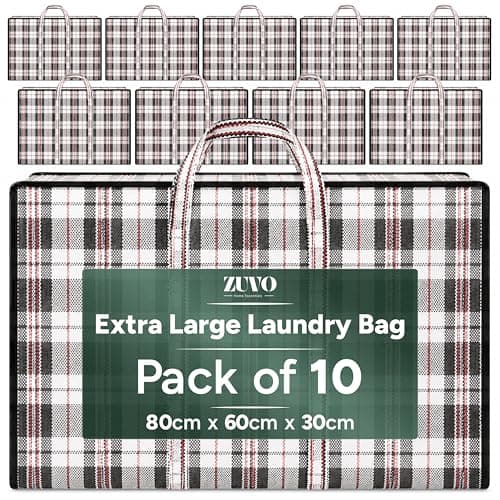 Zuvo Extra Large Laundry Bags 10 Pack with Zips, Waterproof Storage Bag Set