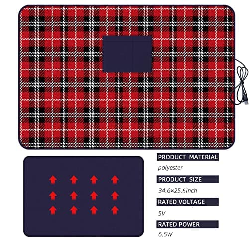 5V USB Throw for Car Classroom Knee Wrap Portable Shawl Rechargeable Warming Lap Pad Students Adults Cozy Travel Blanket Winter Thermal Outdoor Camping Accessory (A, One Size) — view 4