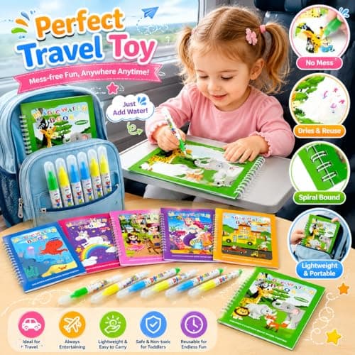 Tangdudu 6 Pieces Magic Water Colouring Books Reusable Water Painting Books for Children with 6 Pieces Water Pen, Mess-Free Educational Toys Travel Toys Activity Book for Boys & Girls 3 2 1+ — view 4