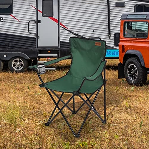 Rainberg Folding Camping Chairs, Comfortable Heavy Duty Structure, Extra Wide Garden Chair with Hard Armrest Foldable Fishing Chair Outdoor Fold up, Cup Holder with Carry Bag (Pack of 1, Green) — view 2