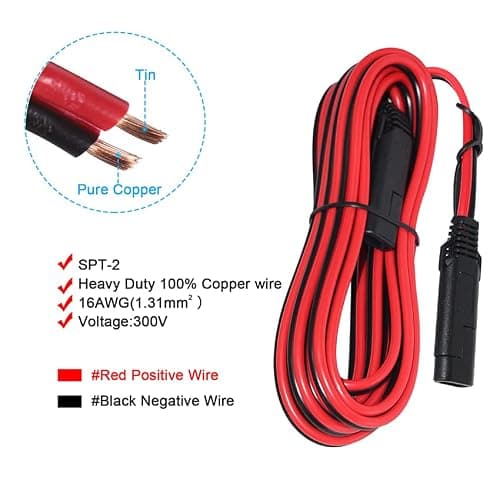 KUNCAN 12FT Sae 2 Pin Extension Cable 16AWG 12ft/3.6m Quick Disconnect Wire Harness SAE Connector with Polarity Reverse Adapter for Automotive, Solar Panel, Motorcycle, Cars, Tractor — view 5