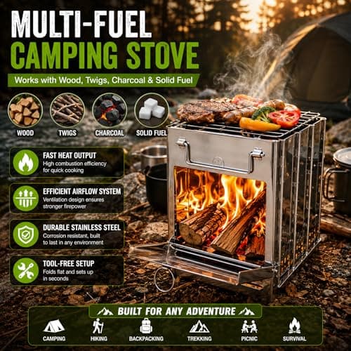DWD® Complete Outdoor Cooking Kit – 16-Piece Camping Cookware Set with Pots, Pans, Kettle, Folding Stainless Steel Stove, Multi-Fuel Grill, and Travel Bag for Camping, Hiking, Backpacking, and Picnics — view 4