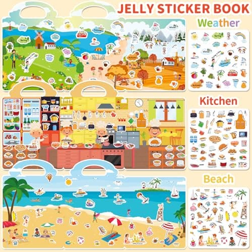 CREATIVETREES 6 Sets Reusable Sticker Book for Toddlers 3-6, Jelly Sticker Books for Toddler, Travel Sticker Activity Toys for Kids 3 4 5 6 Years Old Girls & Boys — view 3